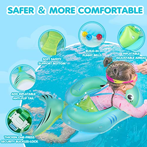 Subao Baby Swimming Pool Float With Adjustable Upf 50+ Sun Protection Canopy, Inflatable Swim Floaties Pool Toys For Toddler Aged 3-36 Months, Infant Floats Swim Ring Shark Pattern(Blue, Large) #TOP3