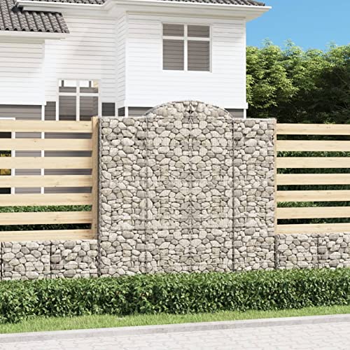 Homgoday Cestas de gaviones 3 uds Forma de Arco Hierro 200x50x200/220 cm, Cesta Muro Gaviones, Gavión Jardinera Contenedor, Muro de Gaviones de Jardín, Vallado Cerca Patio