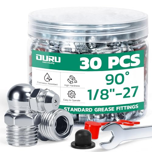 Image of OURU 30PCS 1 /8 inch-27 SAE Grease Fittings Kit, Zerk Grease Fittings 90 Degree with Grease Fitting Caps & Wrench Kit(11mm) for Grease Gun