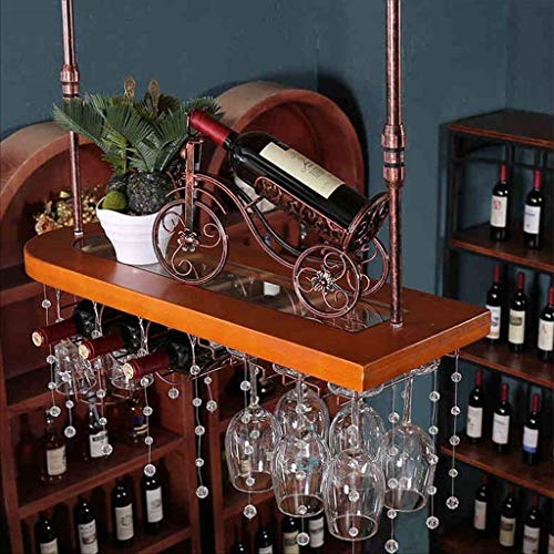Mostrador de bar con estante de vino de madera y soporte de vidrio retro para hogar y restaurante 4