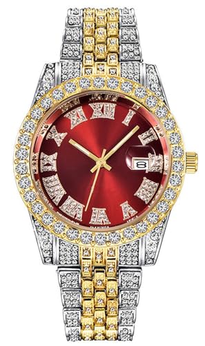 Montre à quartz analogique SENRUD strass homme finie la monotonie avec le bicolore rouge