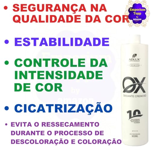 Oxidante Cremoso Volume 10, 900ml Adlux - Evita o Ressecamento, Controle da Intensidade da Cor