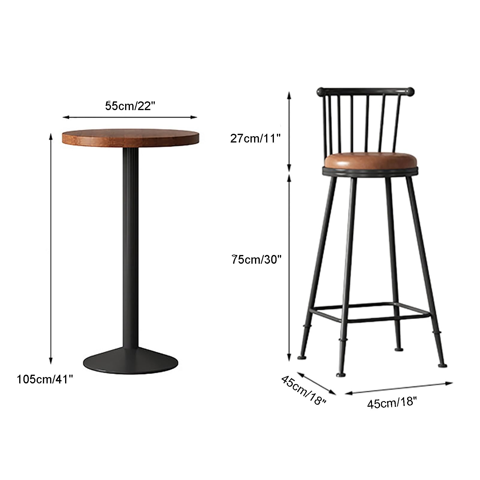 Ensemble Table De Bar Et Tabourets Style Industriel (3 PièCes) – avec 2 Ronds en Similicuir, Plateau Bois Massif PièTement MéTallique Robuste IdéAl pour îLot Cuisine, Maison Ou Bistro