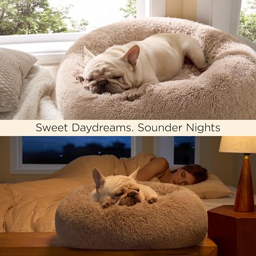 Bedsure Calming Dog Bed for Small Dogs - Donut Washable Small Puppy Bed, 23 inches Anti-Slip Round Fluffy Plush Faux Fur Large Cat Bed, Fits up to 25 lbs Pets, Camel - Image 6