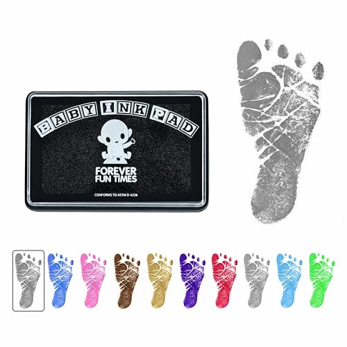 Image of Baby Hand and Footprint Kit by Forever Fun Times | Get Hundreds of Detailed Prints with One Baby Safe Ink Pad | Easy to Clean, and Works with Any Paper or Card | Clean and Safe (Small Black)