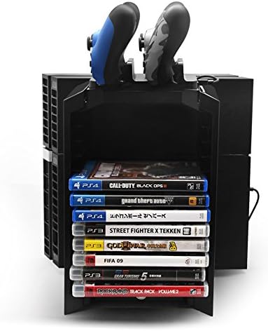 Vista 4 de TNP PS4 Stand + Controller Charger + Game Storage Organizer - Vertical Dock Charge Charging Station for DualShock Controller, Bluray Game Case