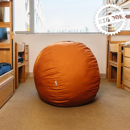 Image of Big Joe Fuf 4Ft Foam Bean Bag Chair with Removable Cover for Kids, Teens, Collegiate Burnt Orange Velveteen, Durable Woven Polyester, 4 Foot Large Reading and Gaming Seat