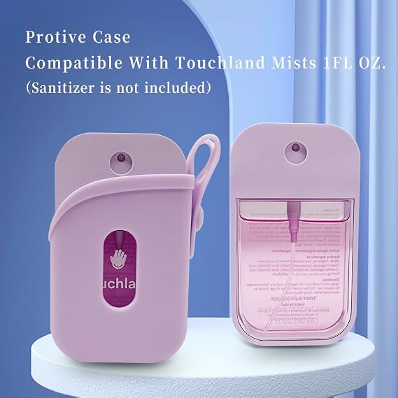 Silicone Case with Keychain for Touchland Easy to CleanAdjustable Strap Case for Power Mist and Glow Mist 1FL OZ. (Black)