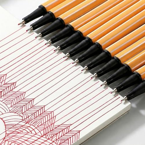 Thboxes 12 Fineliner Rot, Filzstifte mit 0,4mm Feine Spitze Roter Stift Präzise Schreib Zeichenstifte für Büro Schule Zuhause Stifte Set für Skizzieren Notizen Journaling Drawing