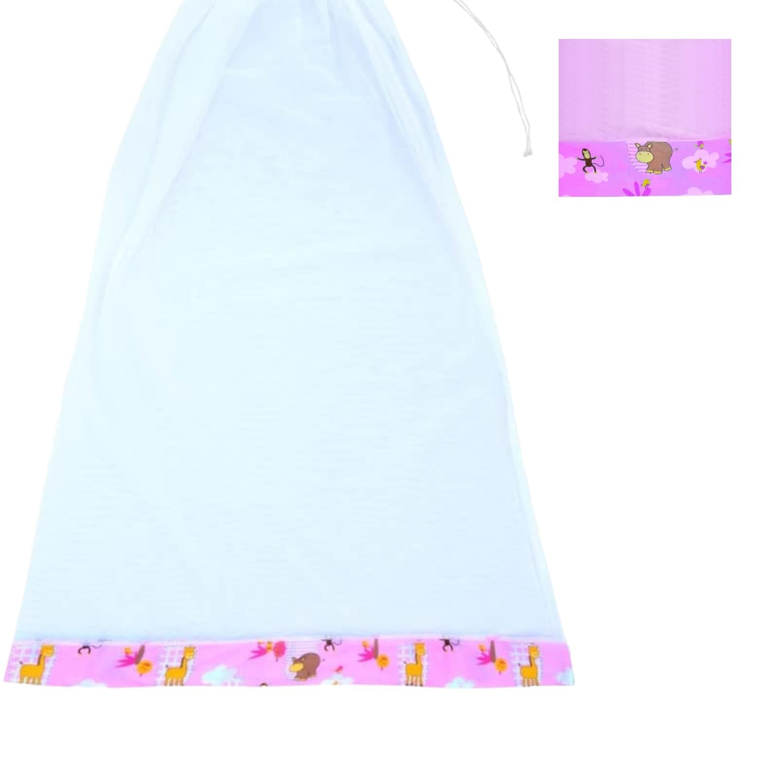 Mahdiya Newborn Baby Cradle Net: Secure Border, Easy-Open Zip, Insect Protection, and Superior Air-Flow for a Comfortable Baby Jhula Experience Color White 90x165 CM (Pink)