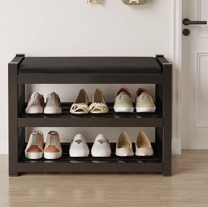 Damijda Small Shoe Bench Shoe Rack Storage Bench Entryway Bench Shoe Shelf with Seat Cushion, Stable Shoe Organizer for Entryway, Living Room, Entryway Holds Up to 300lb (25.5‘’, 15.5'', 9.8'')