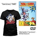  Tom & Jerry - Ihre größten Jagdszenen Vol. 1-5 DVD + Tom & Jerry T-Shirt Schwarz (Grösse L)