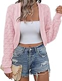 Kistore Cardigans for Women UK Short Bolero Cropped Shrug for Dress Fall Winter Long Sleeve Open Front Ladies Cardigan Pink L