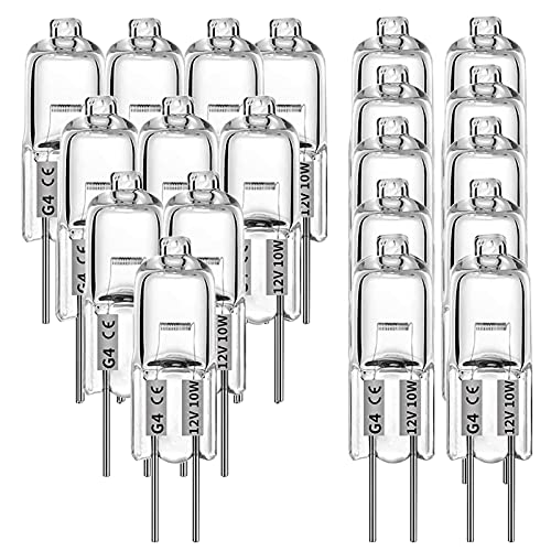 ハロゲン電球 12V 10W バイピン電球 暖かく透明 2ピンクリアカプセルランプ電球、ハロゲンピンベースランプウォームホワイトライトクリアカプセル、調理器具照明、信号灯、トラック照明 (20枚)