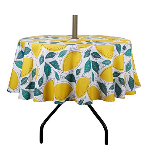 Image of EHouseHome Outdoor and Indoor 60inch Round Tablecloth with Umbrella Hole and Zipper, Waterproof Zippered Patio Table Cloths, Spring /Summer Table Covers for Backyard Circular Table /BBQs /Picnic