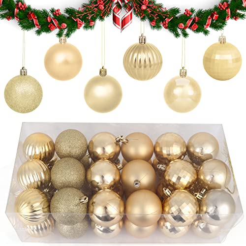 shengo Lot de 36 boules de Noël en plastique de 4 cm - Décoration d'arbre de Noël - Boules de Noël - Boules de Noël - Pour ornements - Décoration suspendue - Réutilisable (or) Cover
