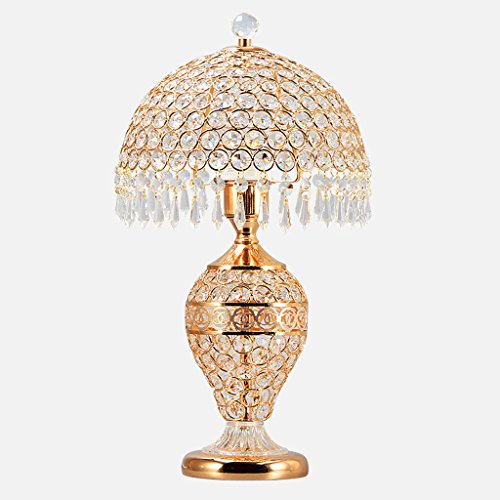 Crayom European Table Lamp Luxury Hotel Desk Lamp Bedroom Bedside Lamp Living Room Glass Crystal Wedding Decoration Table Lamp Creative Lighting ( Color : Gold )