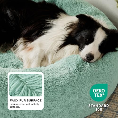 Image of Bedsure Calming Dog Bed for Large Dogs - Donut Washable Large Pet Bed, 36 inches Anti-Slip Round Fluffy Plush Faux Fur Dog Bed, Fits up to 80 lbs Pets, Apple Green