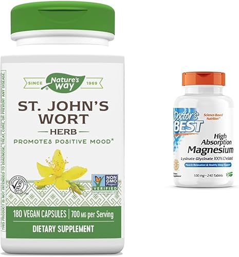 Nature's Way Hierba de hierba de San Juan de primera calidad, promueve una perspectiva positiva*, 700 mg por porción y el mejor lisinato de