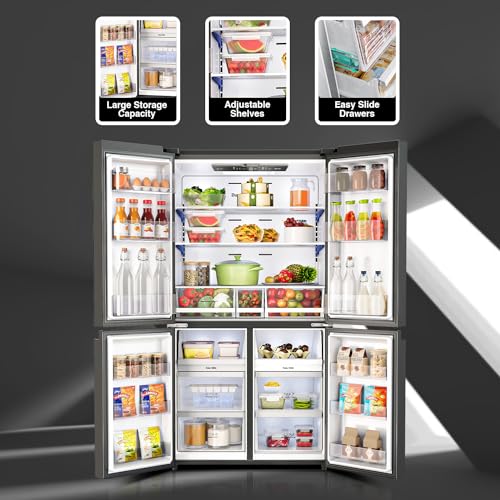 Image of Godrej 670 L Four Door, Triple Zones with Convertible Mode, Advanced Controls Frost Free Inverter Refrigerator(RM EONVELVET 685 RIT GR BK, Graphite Black)