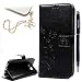 Galaxy S7 Edge Wallet Case - Mavis's Diary Fashion Floral Butterfly Embossed PU Leather Magnetic Flip Cover Card Holders & Hand Strap for Samsung Galaxy S7 Edge with Bling Dust Plug & Pen - Black