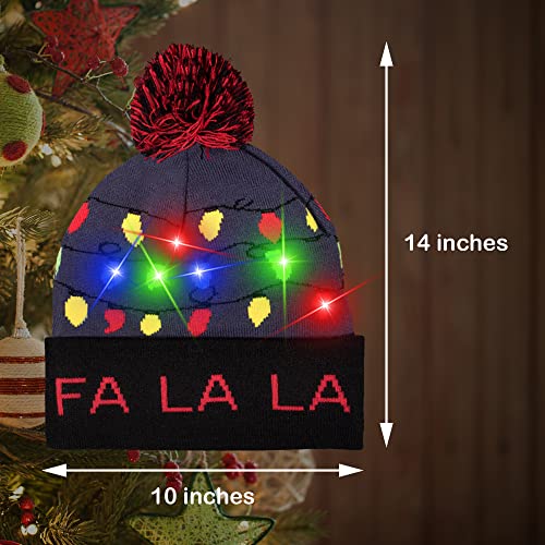 Windy City Novelties LED Light-up Knitted Ugly Sweater Holiday Christmas Beanie - 3 Flashing Modes (FA LA LA Beanie) Multicolored
