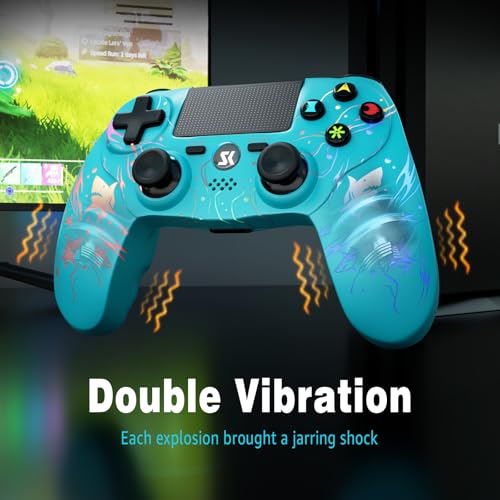 Image of CHENGDAO 2 Pack for PS4 Controller, Wireless Controller for PlayStation 4 /Pro /Slim /PC, Adjustable RGB Light, 1000mAh Battery, Speaker & 3.5mm Audio Jack, White + Blue