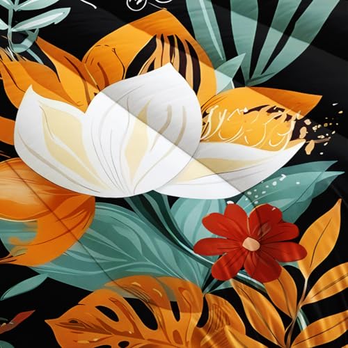 Image of AILONEN Full Tropical Moth Comforter Set, Orange Floral Bedding, Black Botanical Leaf Decor, Lightweight Cozy Microfiber Teens Gamer Cool Loft