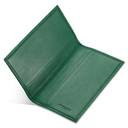 Image of HISCOW Slim Leather Checkbook Cover for Personal Checks, Premium Green, One Size