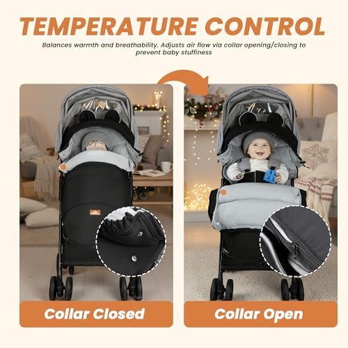 Bemece Warm Bunting Bag, Universal Winter Stroller Cover with Zip, Windproof Stroller footmuff for Baby Buggies Pushchair, Machine Washable (Hooded) - 4
