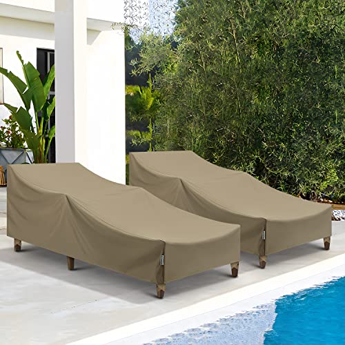 Sunpatio Outdoor Chaise Lounge Covers, 2 Pack Patio Chaise Cover 84" L X 30" W X 24" H, Heavy Duty Waterproof Beach Chair Cover With Seam Taped, Helpful Air Vents, All Weather Protection, Taupe #TOP7