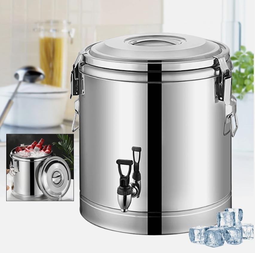 Recipiente térmico de transporte grande aislado para sopa de 40 l, recipiente de transporte de alimentos con grifo de acero inoxidable con tapa para alimentos y bebidas