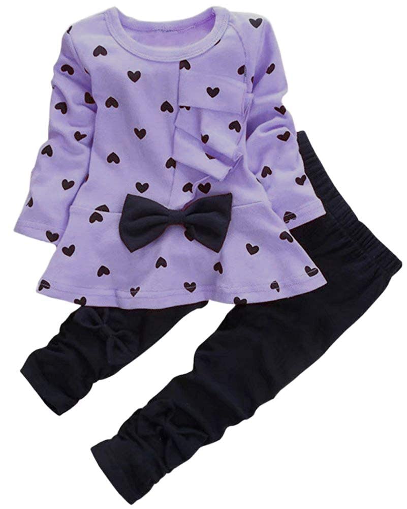 BINPAW Toddler Baby Girls Adorable Cute Clothing 2pcs Outfits, Purple, 12-18 Months=Tag 80