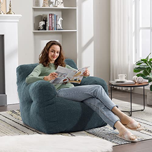 Recaceik Tufted Soft Stuffed Bean Bag Chair With Filler, Fluffy Lazy Sofa, Imperial Lounger Giant Bean Bag For Bedroom, Living Room, Green #TOP2