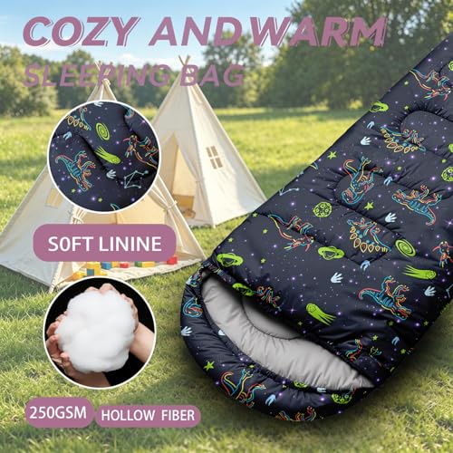 Butterfly Sleeping Bag para niñas, bolsa de dormir para niños para camping - ligera, impermeable, cálida, bolsas de camping portátiles con compresión para exteriores e interiores 3 temporadas (Butterfly) miniatura 3