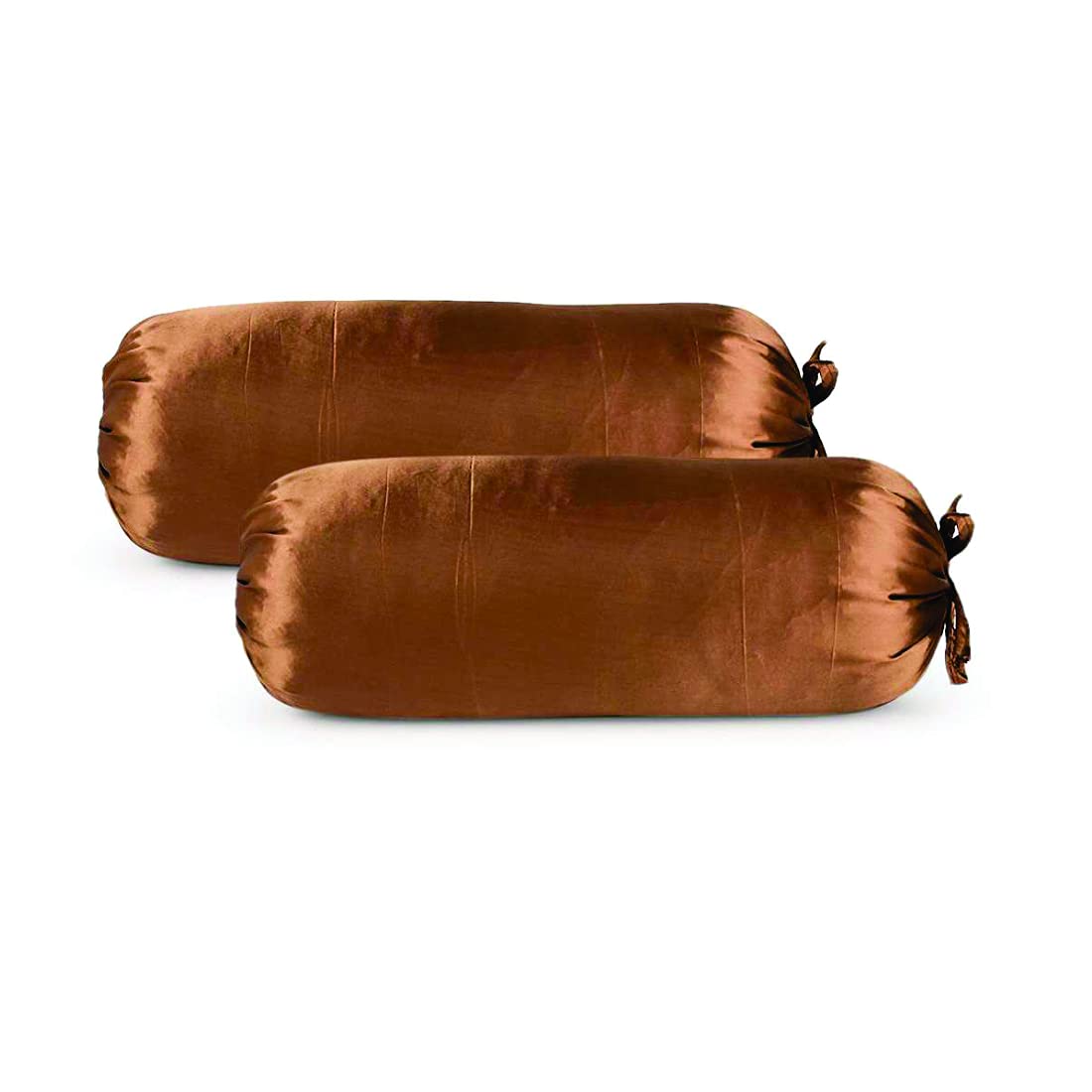 FIRSTROW Glossy Brown Satin Bolster Cover Set of 2-image-28