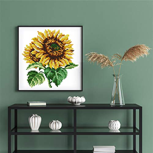 Image of Printed Cross Stitch Kits 11CT 9X9 inch 100% Cotton Holiday Gift DIY Embroidery Starter Kits Easy Patterns Embroidery for Girls Crafts DMC Stamped Cross-Stitch Supplies NeedleworkThe Sunflower