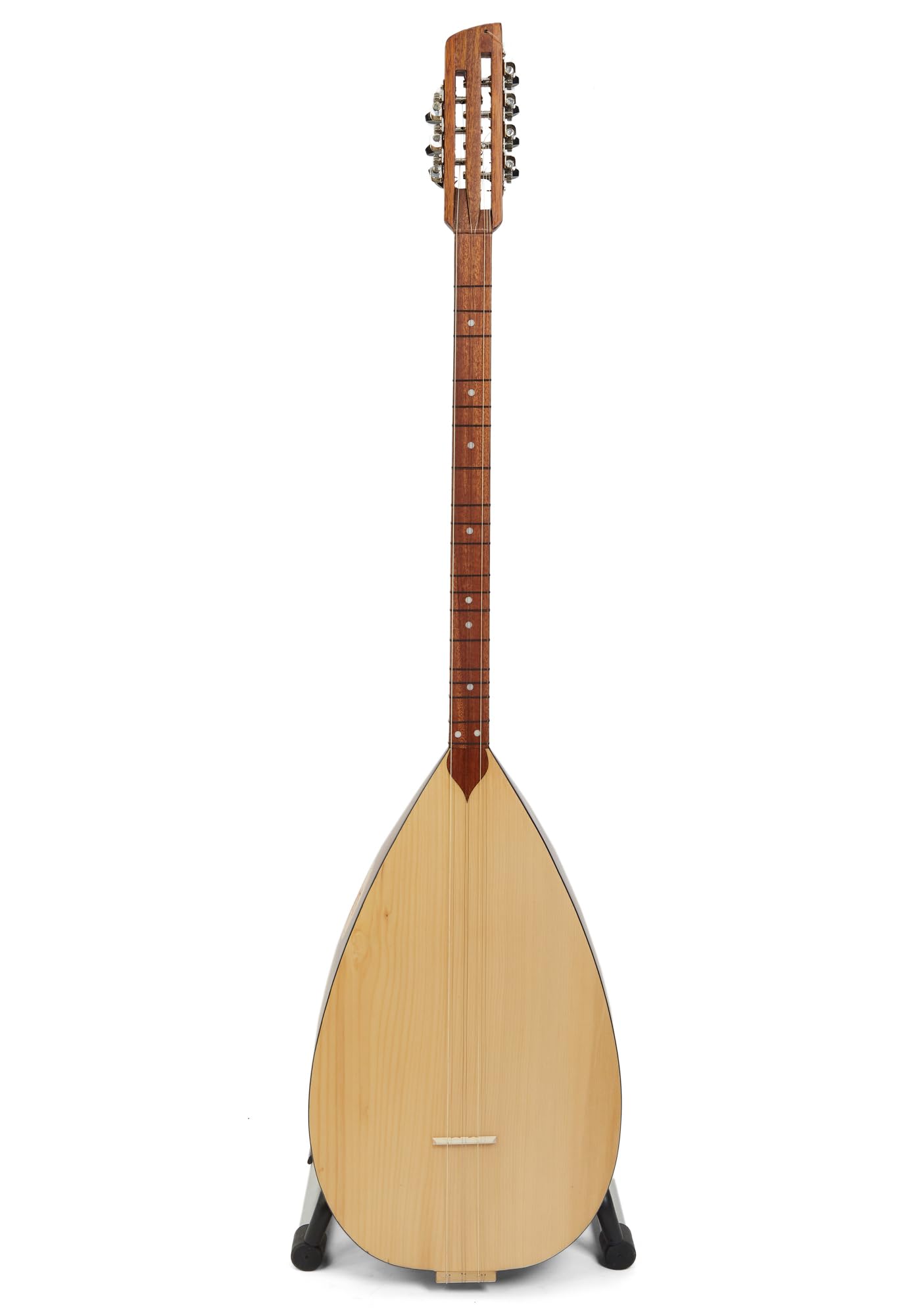 Saz Baglama Mahagoni mit kurzem Hals, leicht zu stimmende Gitarren-Pegs, integrierter Tonabnehmer, weicher Koffer in warmem Ton, Pyramidensaiten + Plektren