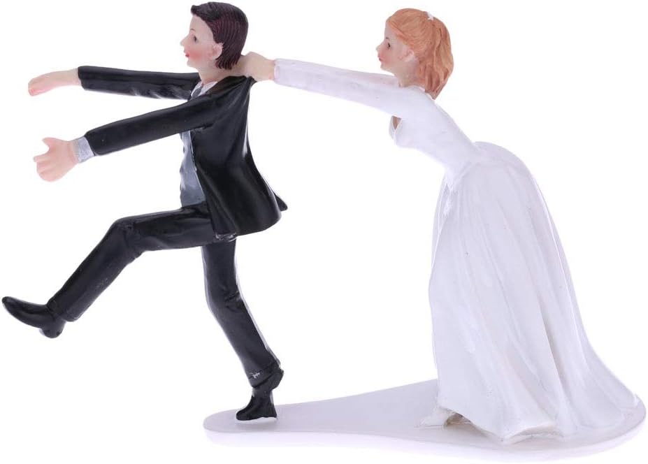 CheeseandU Bride&Groom Figurines Romantic Bride and Groom Wedding Cake Topper Funny Resin Run Groom Bridal Show Stand Cake Topper Wedding Valentines Day Engagement Anniversary Decoration
