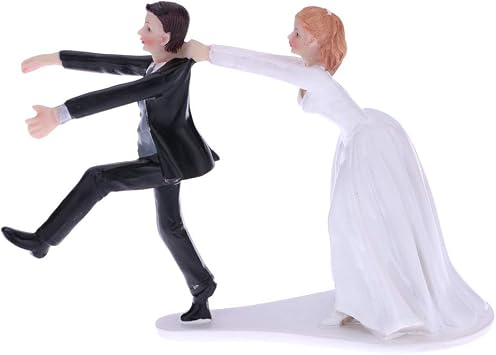 Bride&Groom Figurines Romantic Bride and Groom Wedding Cake Topper Funny Resin Run Groom Bridal Show Stand Cake Topper Wedding Valentines Day Engagement Anniversary Decoration