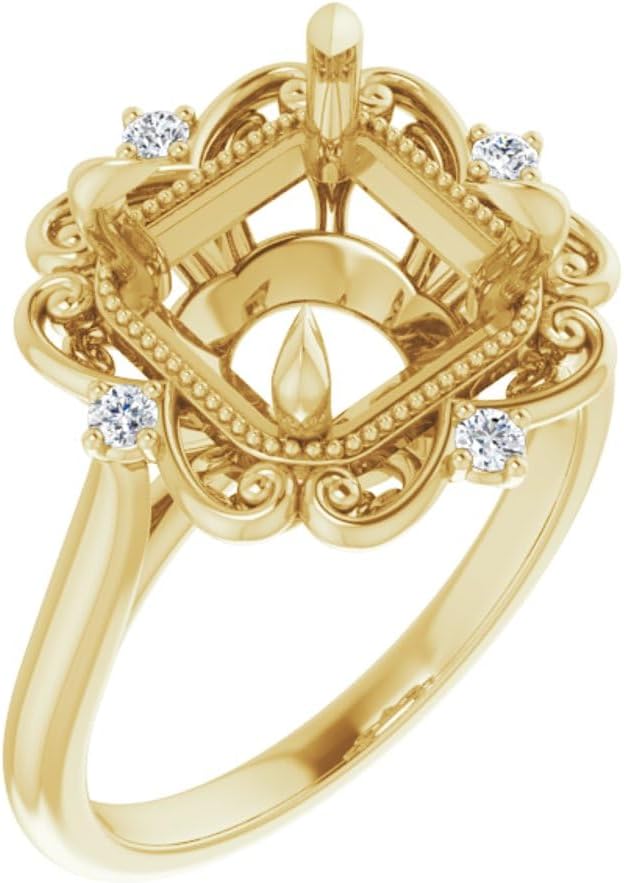 14k Yellow Gold 8mm Asscher Cut Diamond Semi-Mount Bridal Wedding Engagement Anniversary Band Ring Fine Jewelry For Women Gifts For Her (Mounting Only, Not All Stones Included, 08 cttw), Size 7