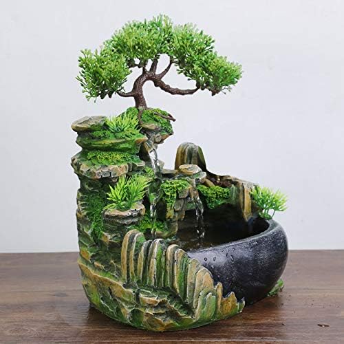 Desktop Water Fountain with LED Lights & Small Rockery with Decoration, Indoor Relaxation Waterfall for Home Office Meditation, Compact Tabletop Fountain Decor for Bedroom Living Room
