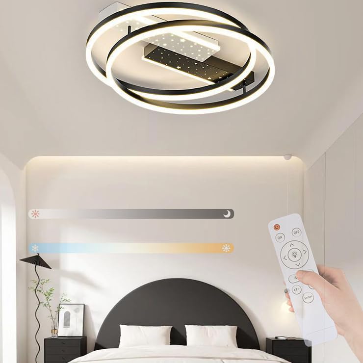 Plafonnier LED dimmable noir avec télécommande pour salon moderne