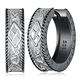 Pendientes vikingos de plata de ley 925 para hombre, aretes de aro negros para hombres, regalos vikingos para hombres y mujeres, Plata de ley, Sin piedra preciosa