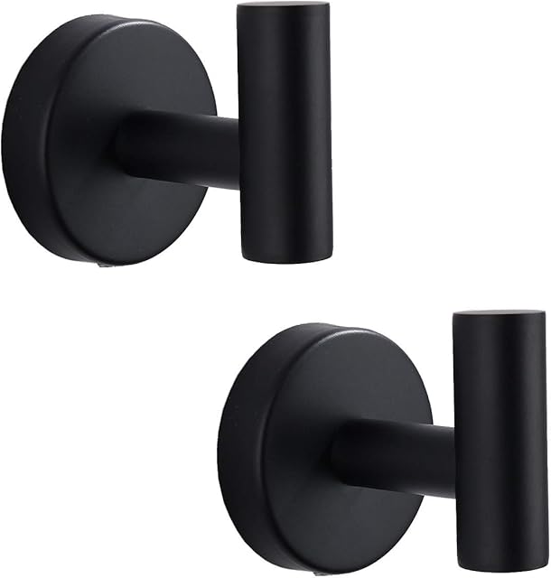 Flybath Coat Hook SUS 304 Stainless Steel Bathroom Towel Robe Hook Shower Kitchen Hanging Hooks Wall Mounted, Matt Black - 2 Pack