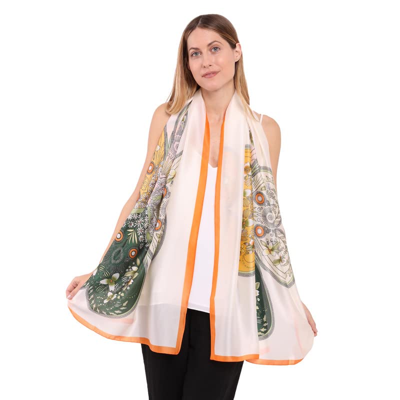 Image of Trillion London Spring Collection | Designer Silk Scarf For Women UK | Lightweight Neck Scarves | Shawl Wraps | Suitable for Daily Life | Smooth & Soft Finish | Gift for Women | Size-180cm x 90cm