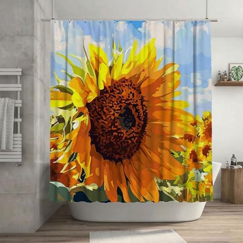 Rideau de douche imperméable avec ourlet lesté jaune fleur
