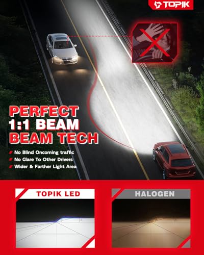 Image of TOPIK H11 /H9 /H8 Bulbs [40,000LM Super Bright] 900% Brighter Than Halogen, 6500K Cool White, Anti-Flicker, 50,000 Hours Lifespan, Perfect for Cars, Trucks, SUVs (Pack of 2)