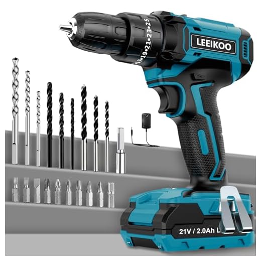Perceuse Visseuse Sans Fil 21V, LEEIKOO Visseuse Devisseuse Sans Fil avec Batteries 2.0Ah, 42N.m Percussion, 25+3 Réglages de Couple, 20 Accessoires, 2 Vitesses, LED, pour Projet de Bricolage