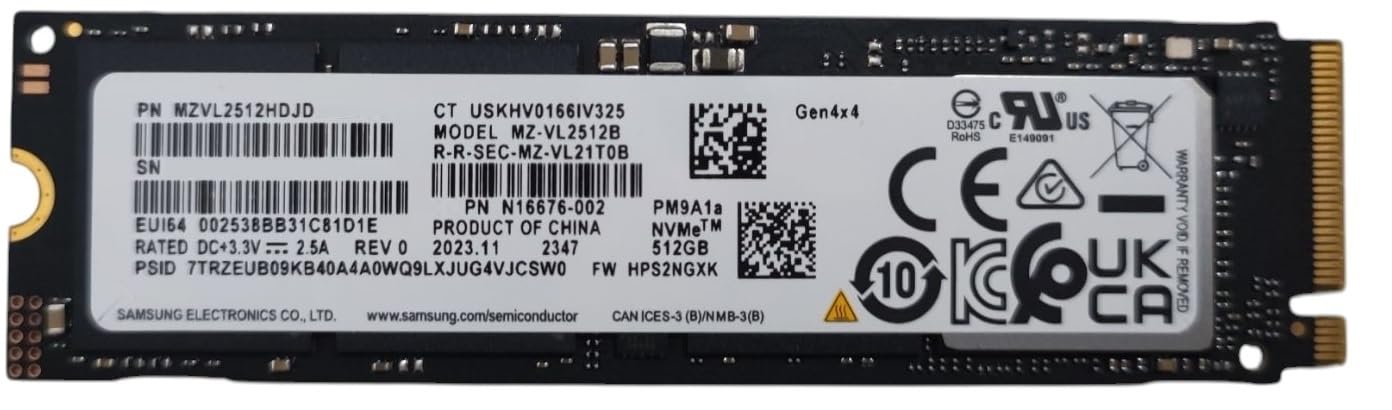 Samsung SSD 512 GB PM9A1a PCIe Gen 4.0 x4 M.2 PCI-e NVME interno unità a stato solido, fattore di forma 2280 chiave M, compatibile con laptop desktop Gen4, MZ-VL2512B, fino a 6900MB/s - OEM BULK